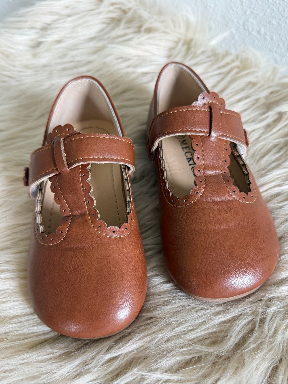 MECKIOR Girls toddler Brown Mary Jane Shoes Size 27 Velcro Strap SZ 10/10.5
